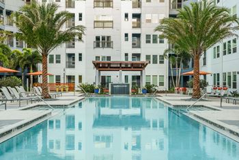 Resort-Style Pool with Sundeck and Cabanas at Aurora Luxury Apartments in Downtown Tampa FL